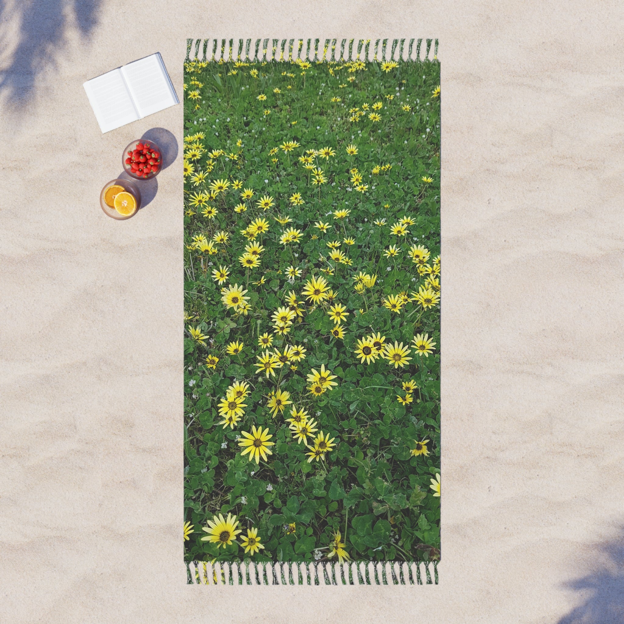 Boho Floral Beach Towel - Yellow Daisies Design for Summer Vibes