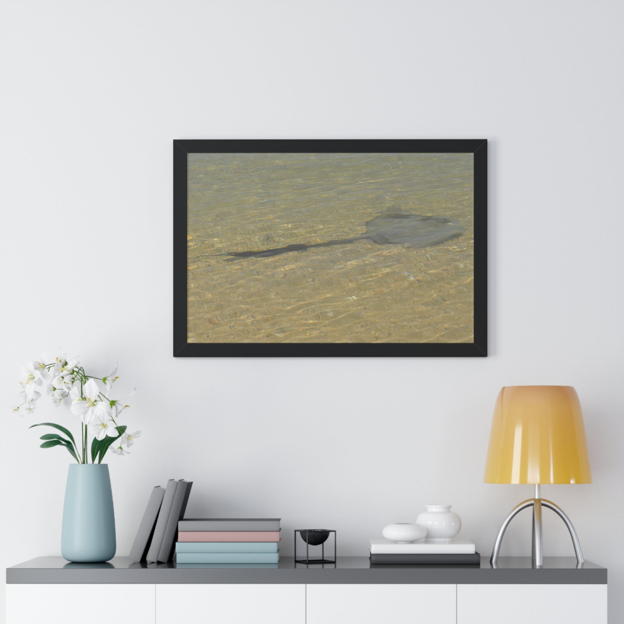 Tranquil Stingray Framed Horizontal Poster - Ocean Wall Art for Beach Lovers