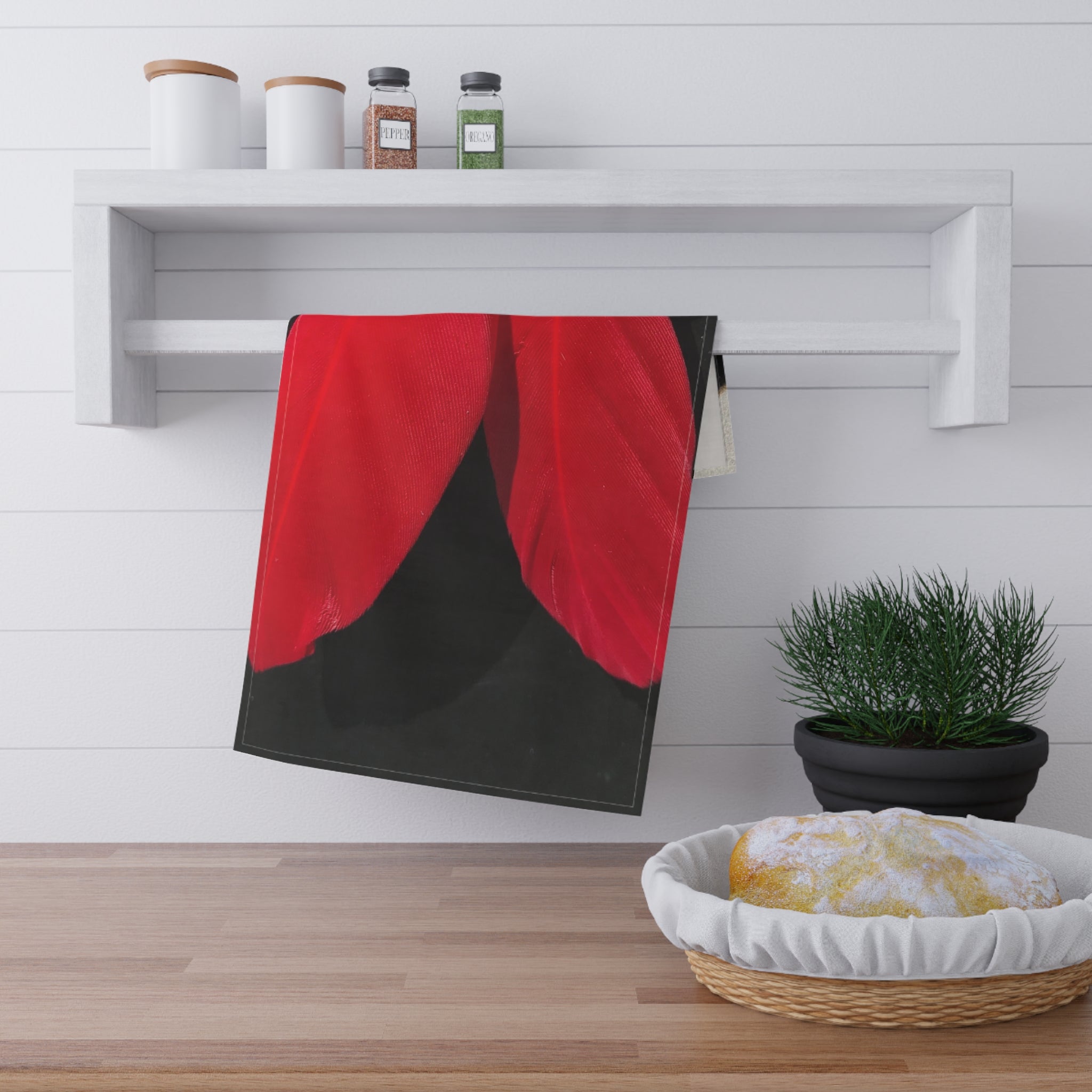 Vibrant Red Feather Tea Towel Set - Cotton/Poly Blend, Perfect for Home Decor and Gifting