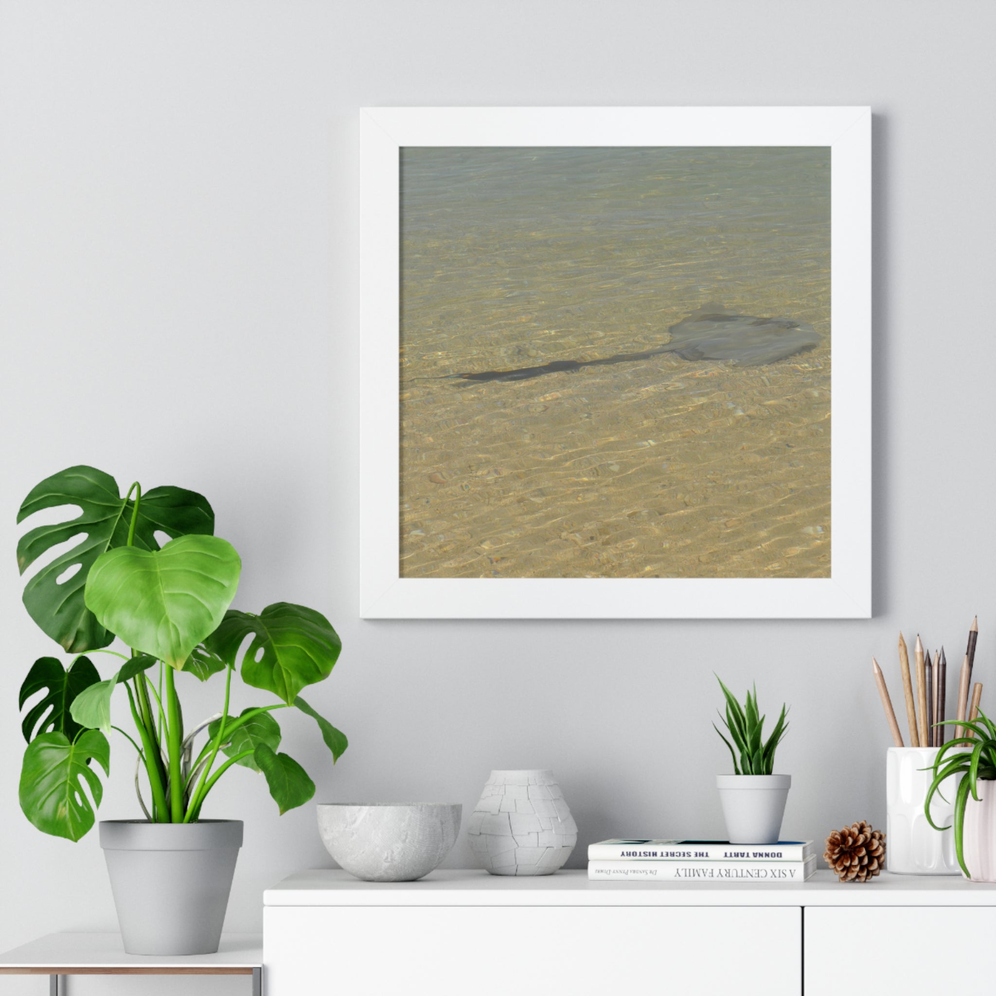 Tranquil Stingray Framed Horizontal Poster - Ocean Wall Art for Beach Lovers