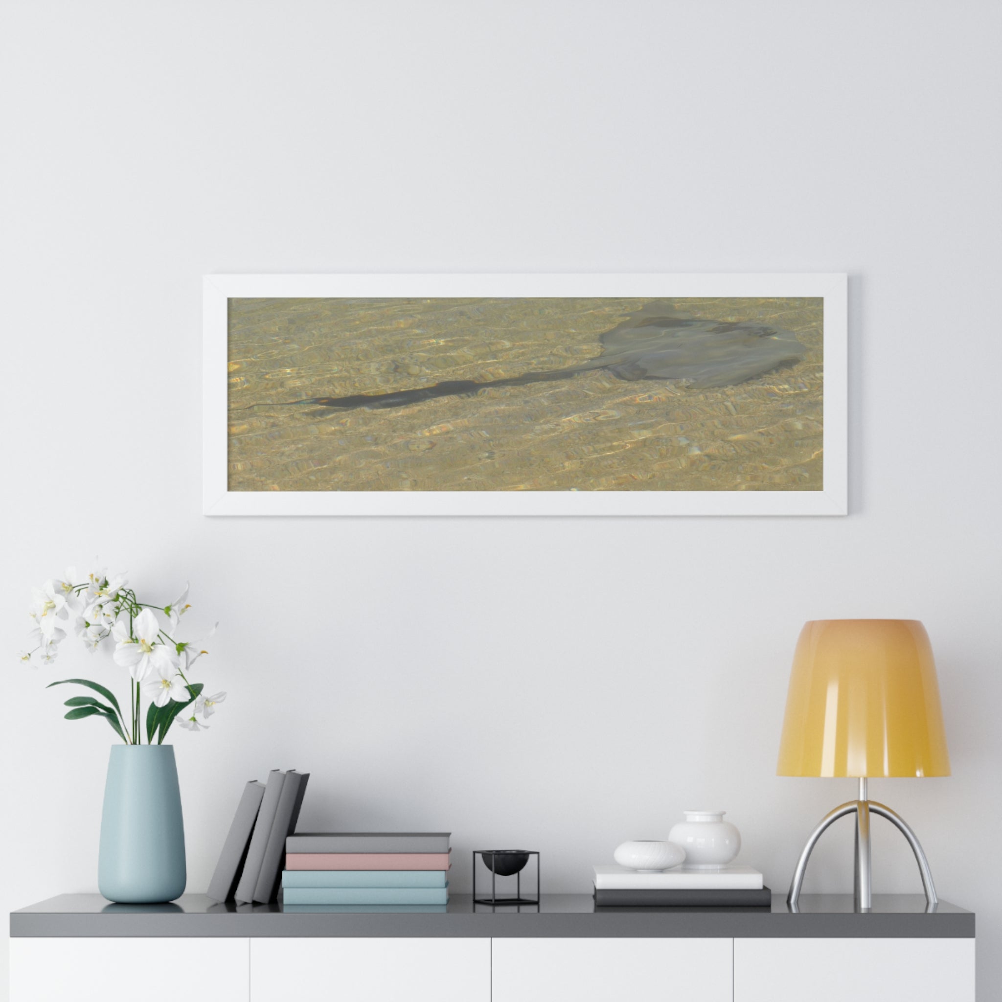 Tranquil Stingray Framed Horizontal Poster - Ocean Wall Art for Beach Lovers