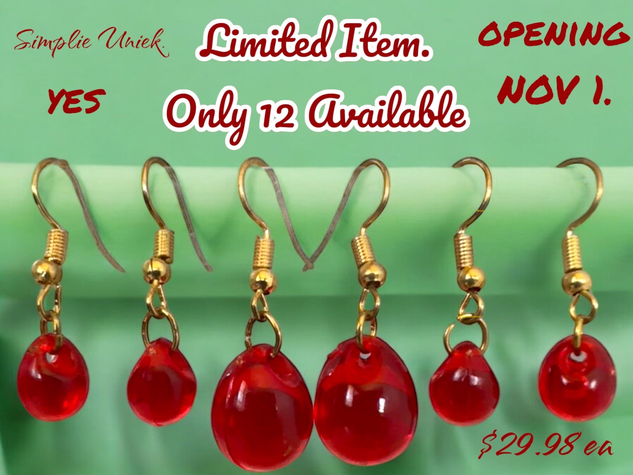 Red Tear Drop Earrings.