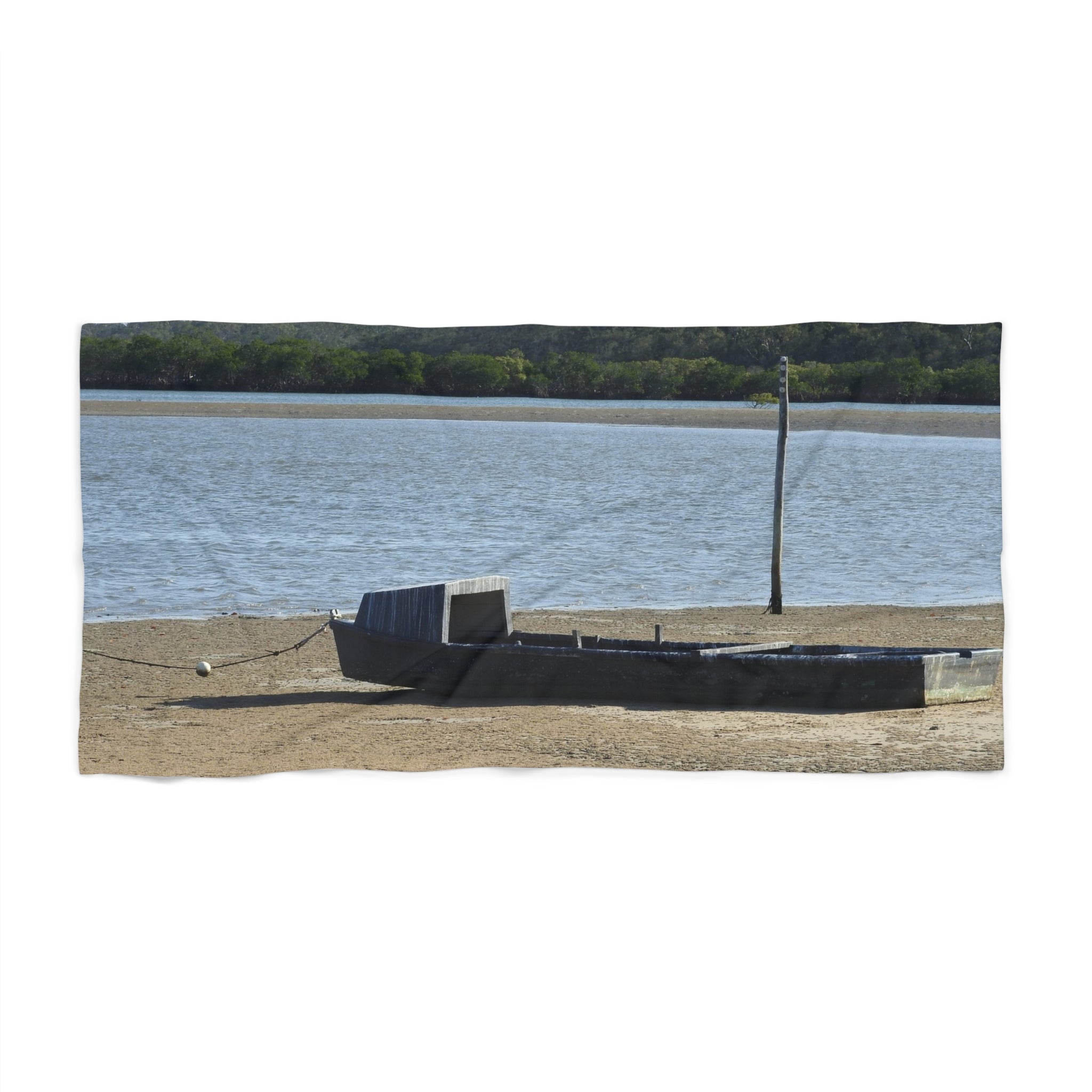 Serene Beach Towel with Tranquil Boat Scene | Perfect for Summer Relaxation, Beach Days & Gifts